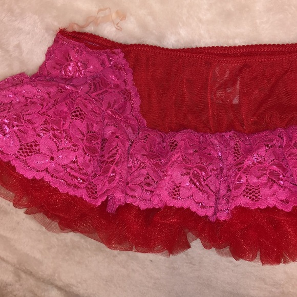 NWT Raveware Lingerie Red Mesh & Pink Lace Toole Ruffle Booty Skirt - Size Small - Picture 8 of 8